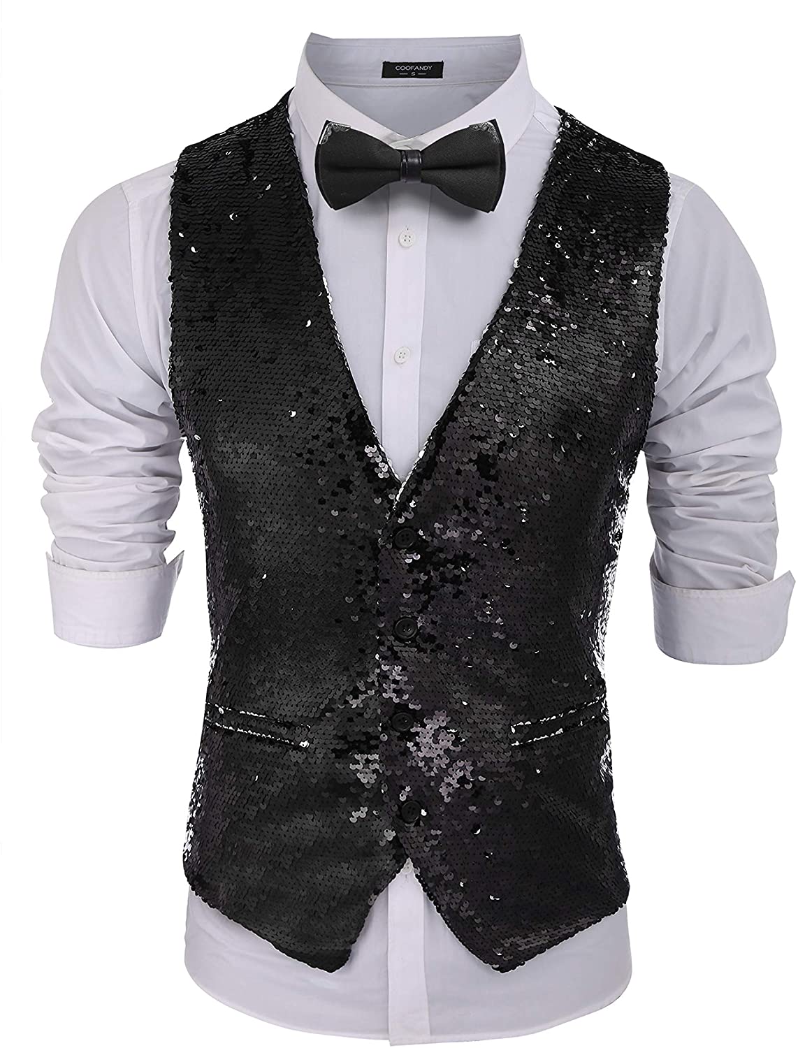 COOFANDY Men's Slim Fit Sequins Vest V-Neck Shiny Party Dress Suit ...