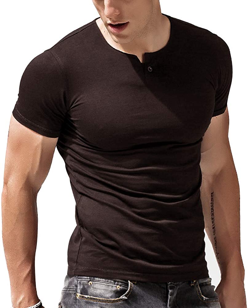palglg Men Slim Fit Long Sleeve Henley T-Shirt Casual V-Neck Undershirts Cotton 
