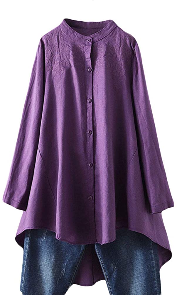 FTCayanz Womens Cotton Linen Tops 3/4 Sleeve Casual Loose Blouse T-Shirts 