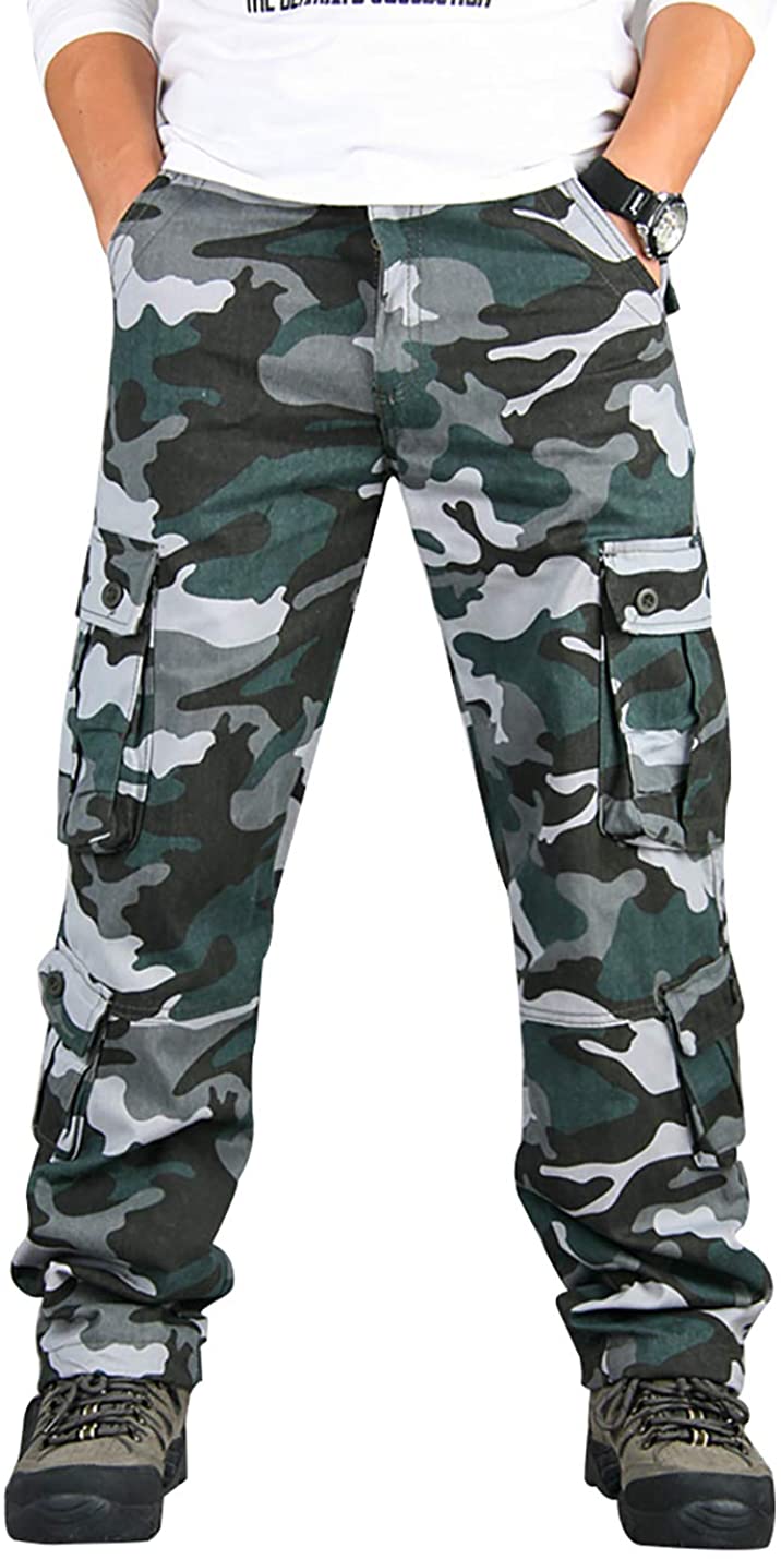 zeetoo Mens Relaxed-Fit Cargo Pants Multi Pocket Military Camo Combat Work  Pants