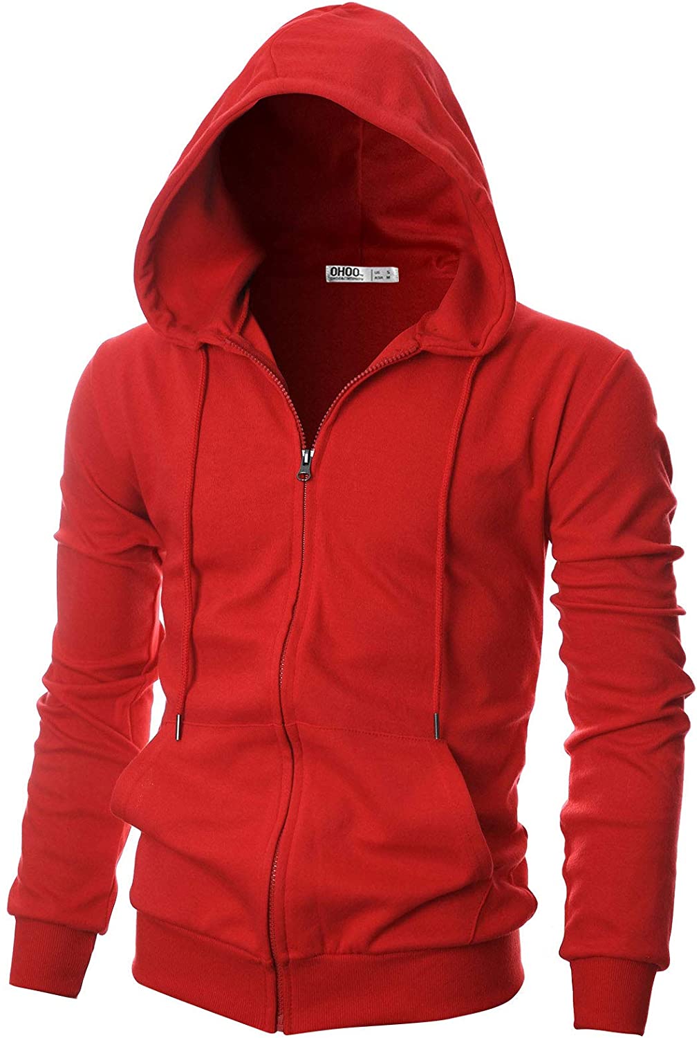Ohoo Mens Slim Fit Long Sleeve Lightweight Cotton Blend Pullover Hoodie With Kanga Pocket