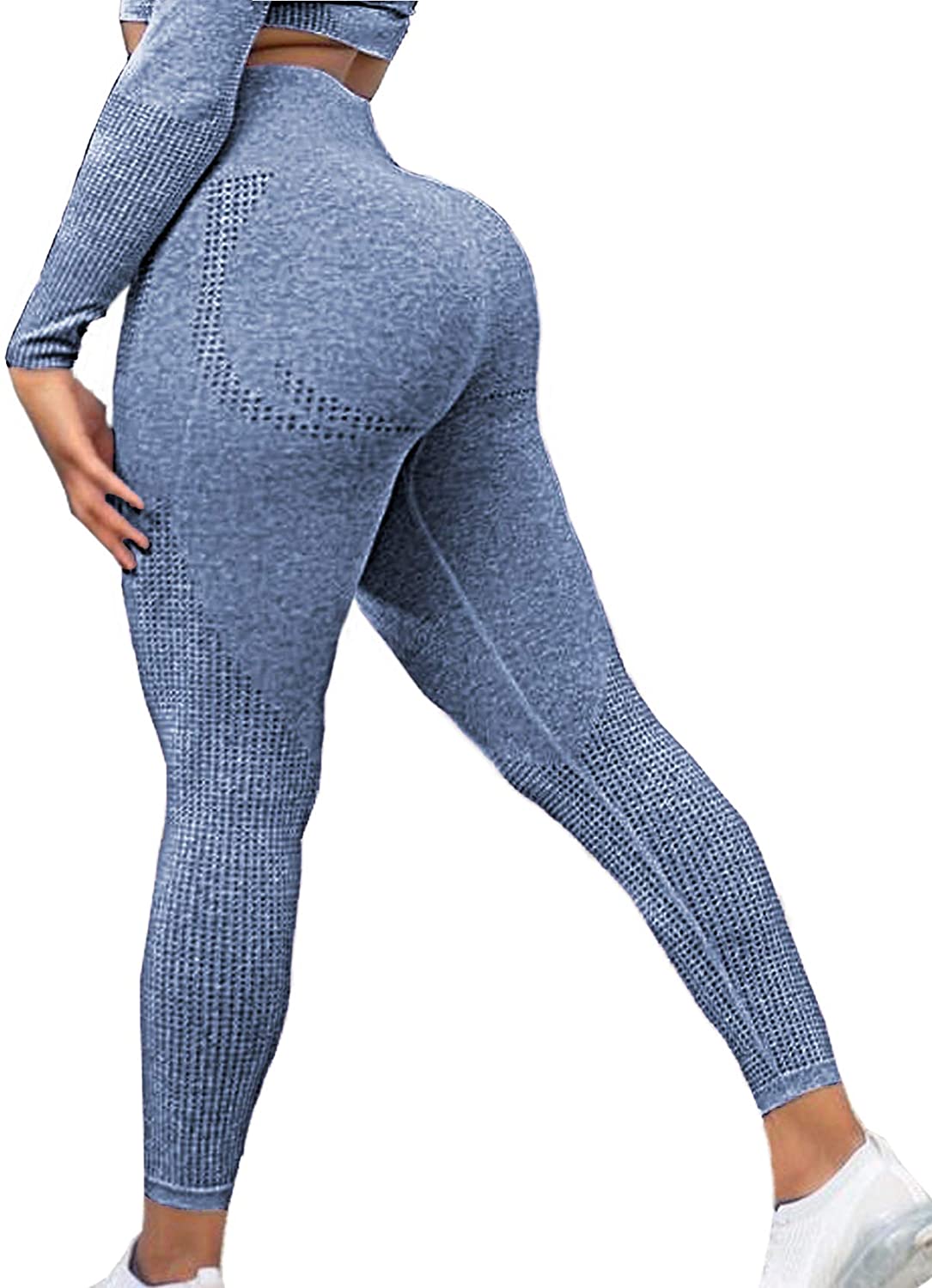 Buy Seasum Womens Ribbed Yoga Active Leggings - High Waist Workout Butt  Push Up Pants Sports Textured Stretchy Tights online