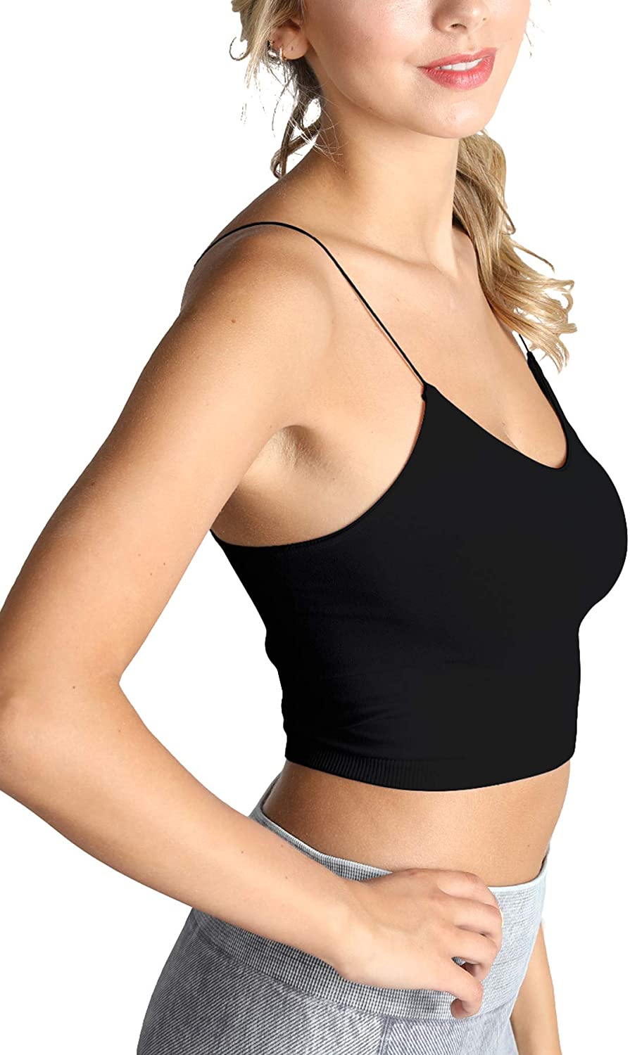 NIKIBIKI Women Seamless Notch Neck Tank Top, Made in U.S.A, One Size  (Black) at  Women's Clothing store