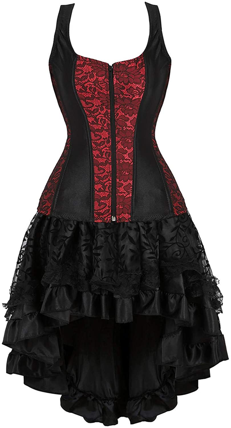 Kranchungel Steampunk Corset Skirt Renaissance Corset Dress for Women Gothic Burlesque Corsets Costumes 