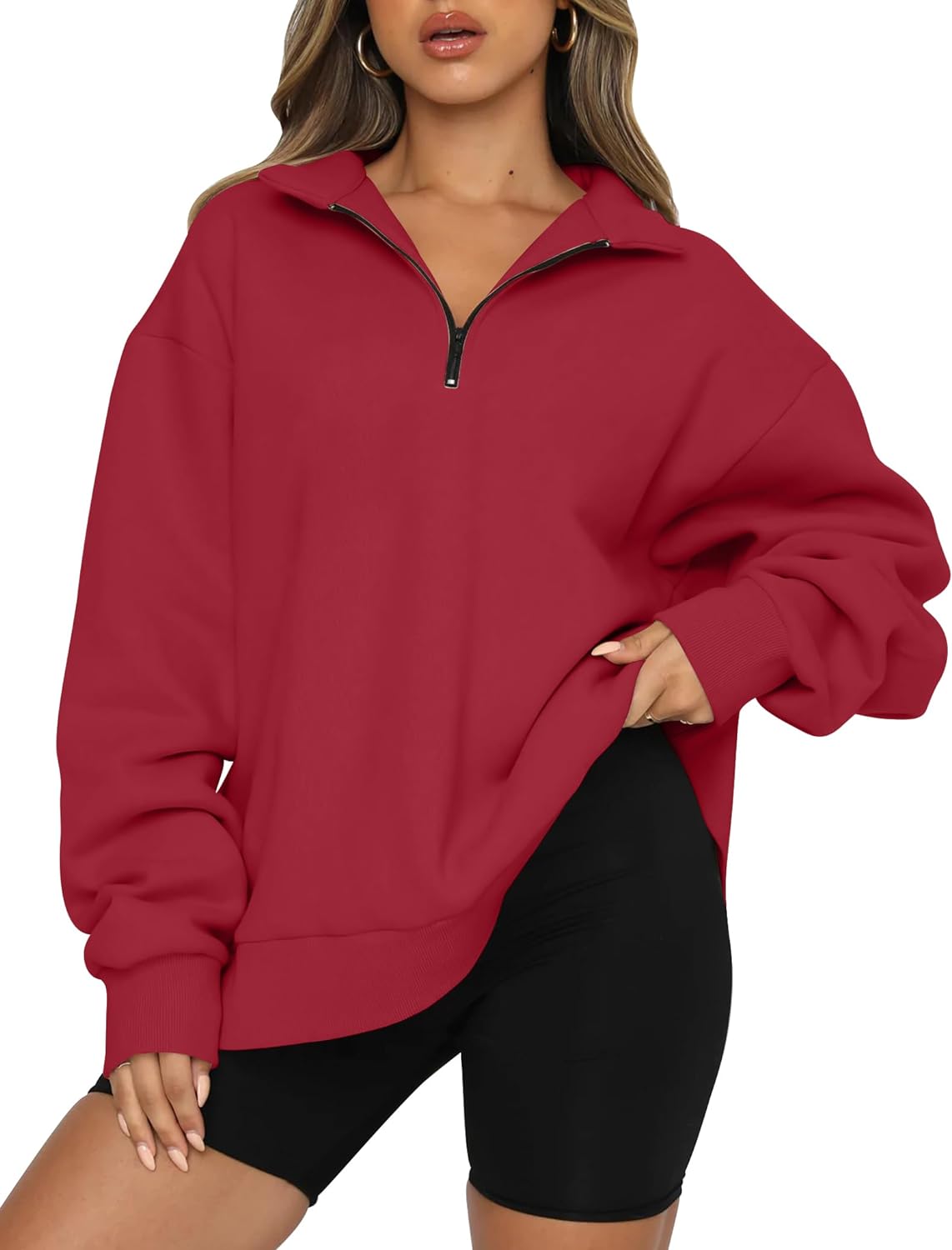 Trendy Queen Womens Oversized Sweatshirts Hoodies Half Zip Pullover Fall  Fashion