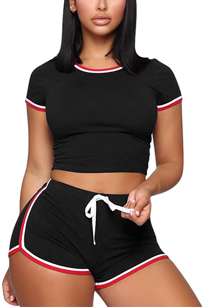 Women's 2 Piece Shorts Set - Sexy Outfits Crop Top + Shorts Tracksuit | eBay