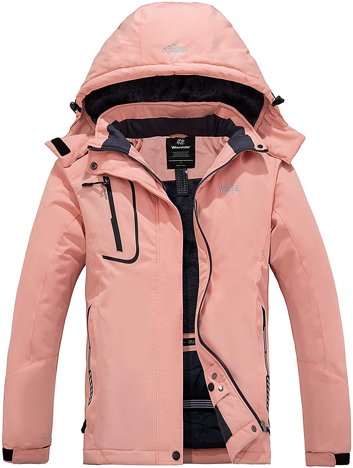 Wantdo Women's Mountain Waterproof Ski Jacket Windproof Rain Jacket Winter Warm Hooded Coat 