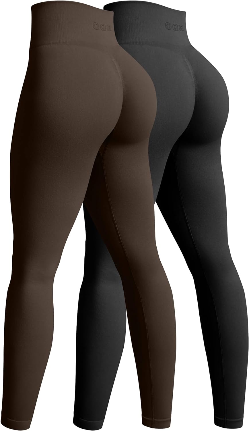 OQQ Women's 2 Piece Yoga Leggings Ribbed Seamless Workout High Waist  Athletic Pants, Black Beige, Small : : Clothing, Shoes &  Accessories