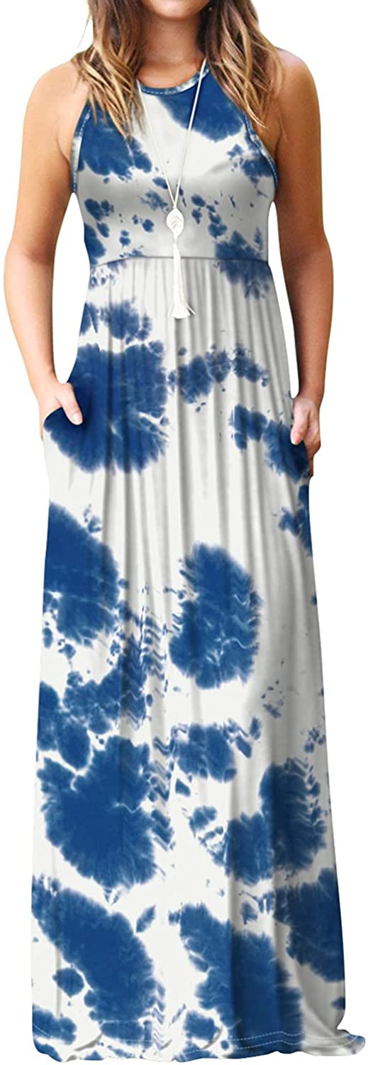EUOVMY Women's Sleeveless Dress Casual Plain Loose Summer Long Maxi Dresses with Pockets