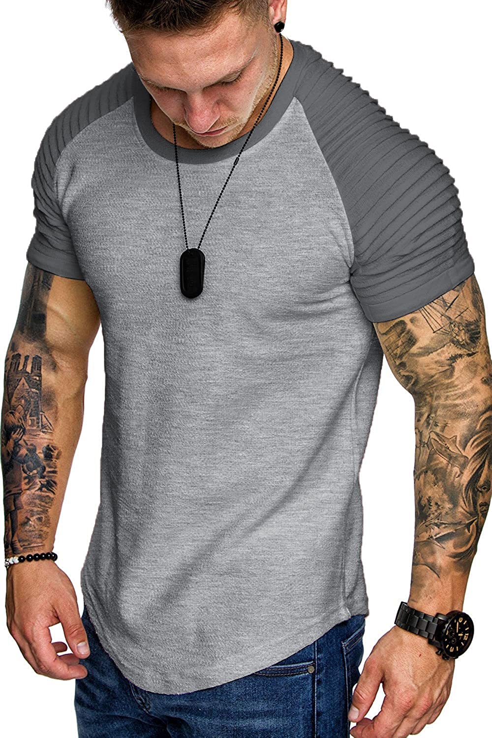 COOFANDY Men's Muscle T-Shirt Pleated Raglan Sleeve