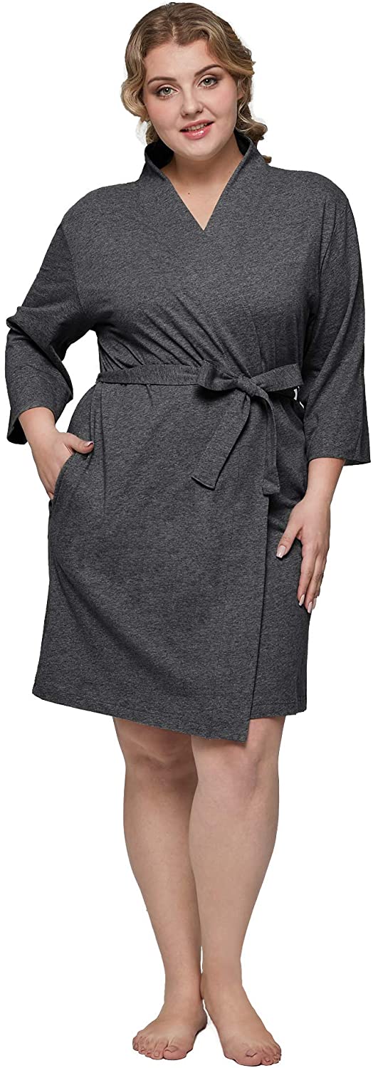 Sioro Womens Plus Size Robe Lightweight Cotton Kimono Bathrobe Short 4562