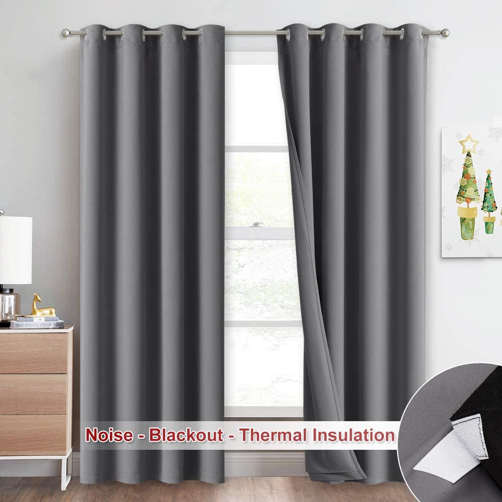 NICETOWN White 100% Blackout Lined Curtains, 3 Thick Layers