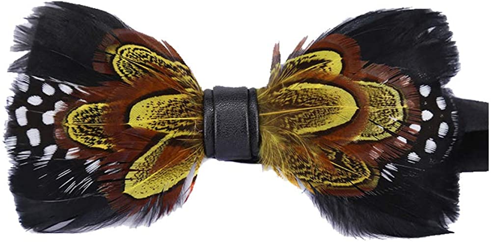 Bowtie For Men Pure Natural Feathers Leather Handmade Wedding Bow tie Pre Tied Adjustable Party Creative Necktie