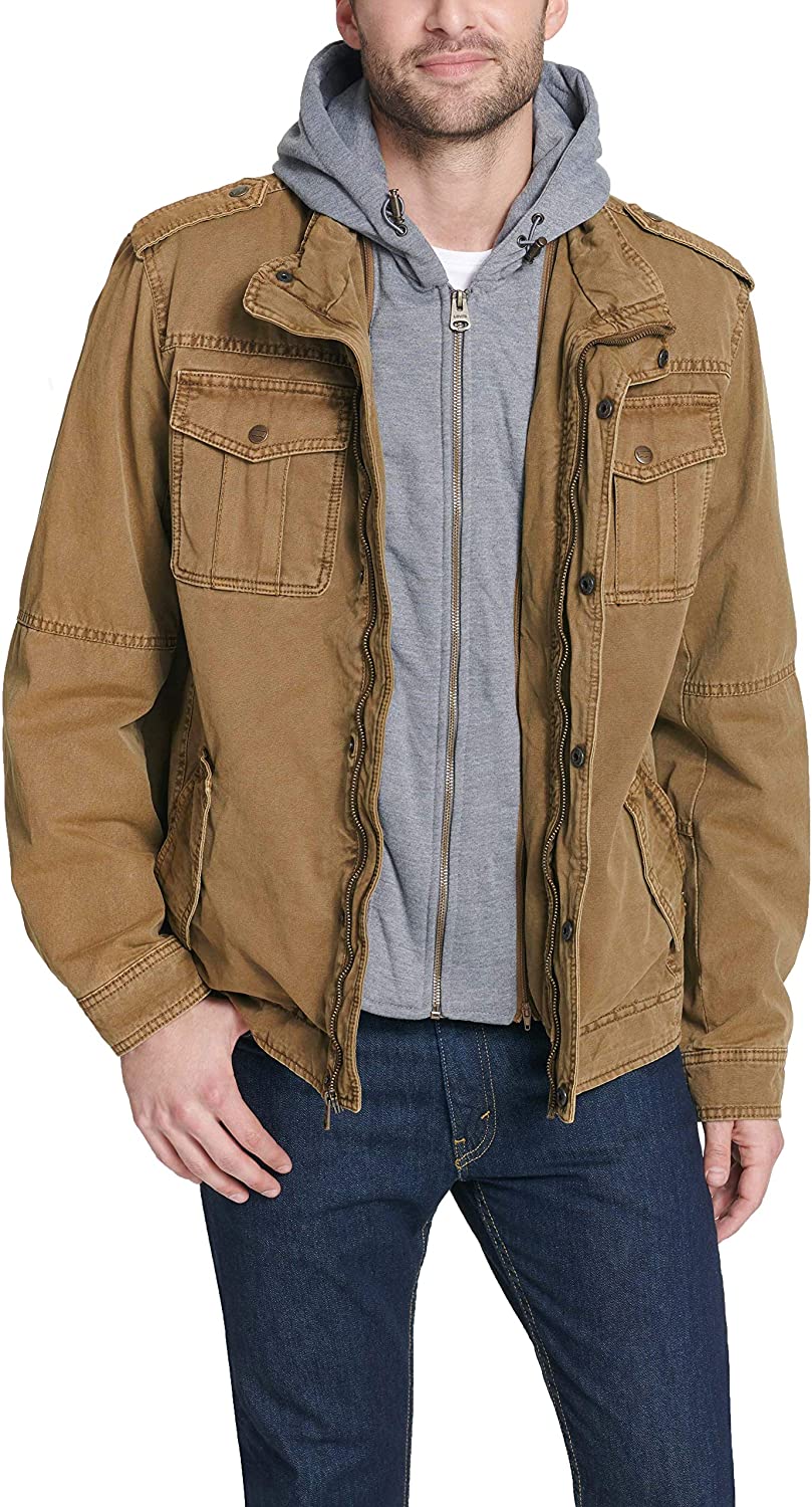 Levi's Men's Washed Cotton Military Jacket with Removable Hood ...