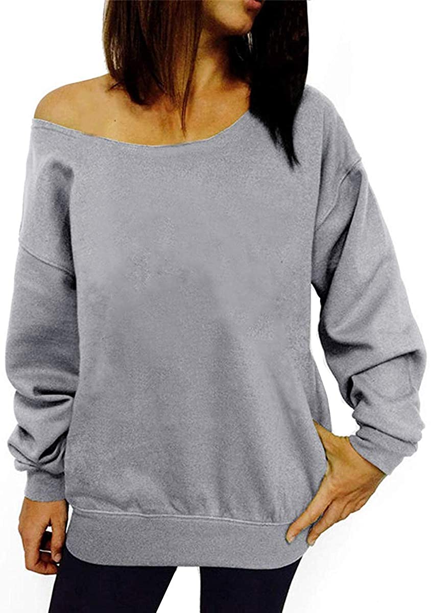 Dutebare Women Off Shoulder Sweatshirt Slouchy Shirt Long Sleeve ...