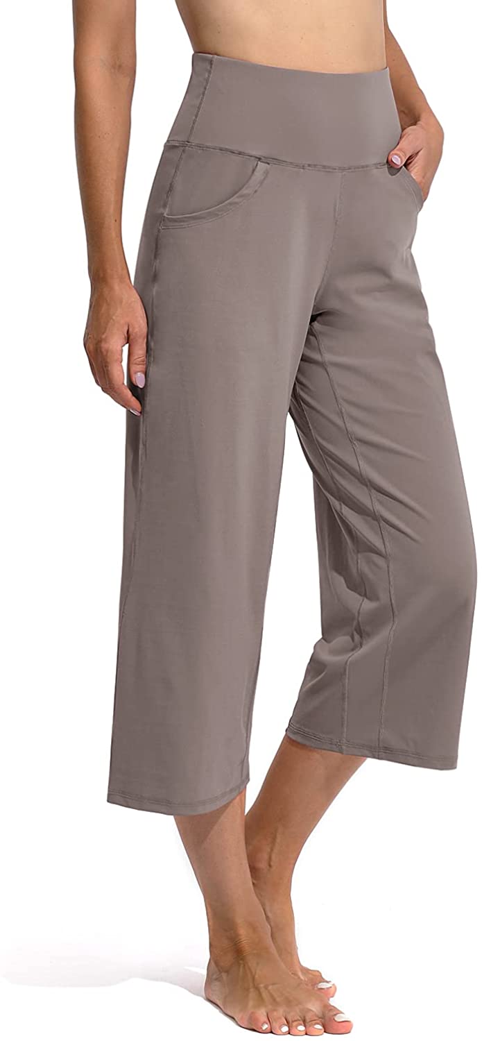 Promover Women's Wide Leg Capri Pants Yoga Crop Pants with Pockets