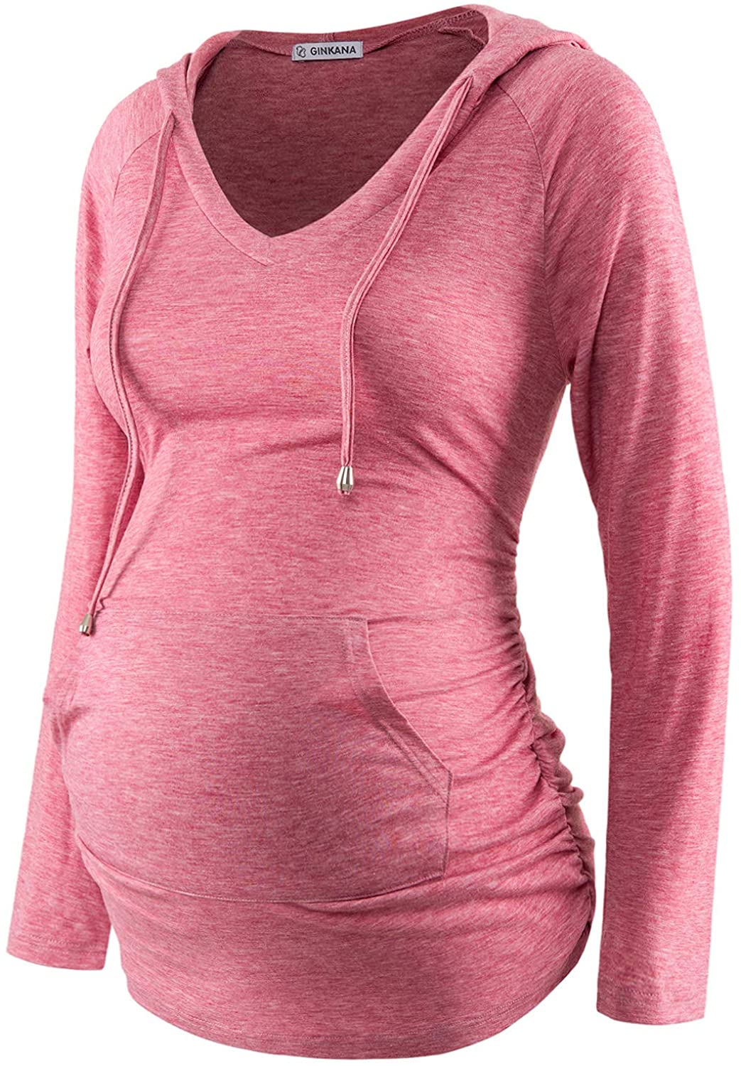 YIWOZA Womens Maternity Hoodie Long Sleeves Shirt Casual Vneck Top Pregnancy Sweatshirt Ruched Tunics 