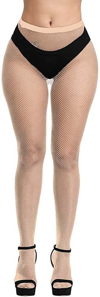 CozyWow High Waist Footed Fishnet Tights Soft & Stretchy Partterned  Fishnets Garter Thigh High Stockings for Women