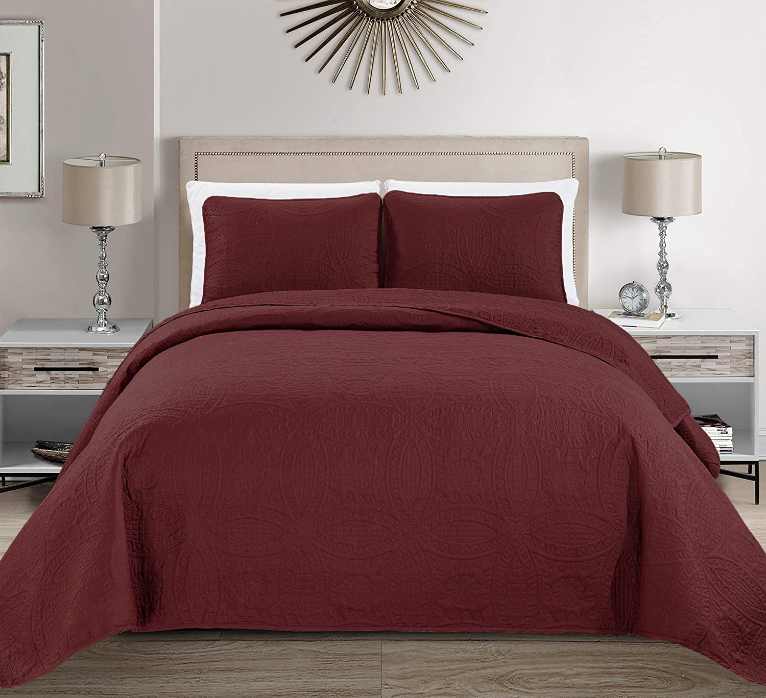 Details about   Mk Collection 3pc King/California King Solid Embossed Bedspread Bed Cover Over S 