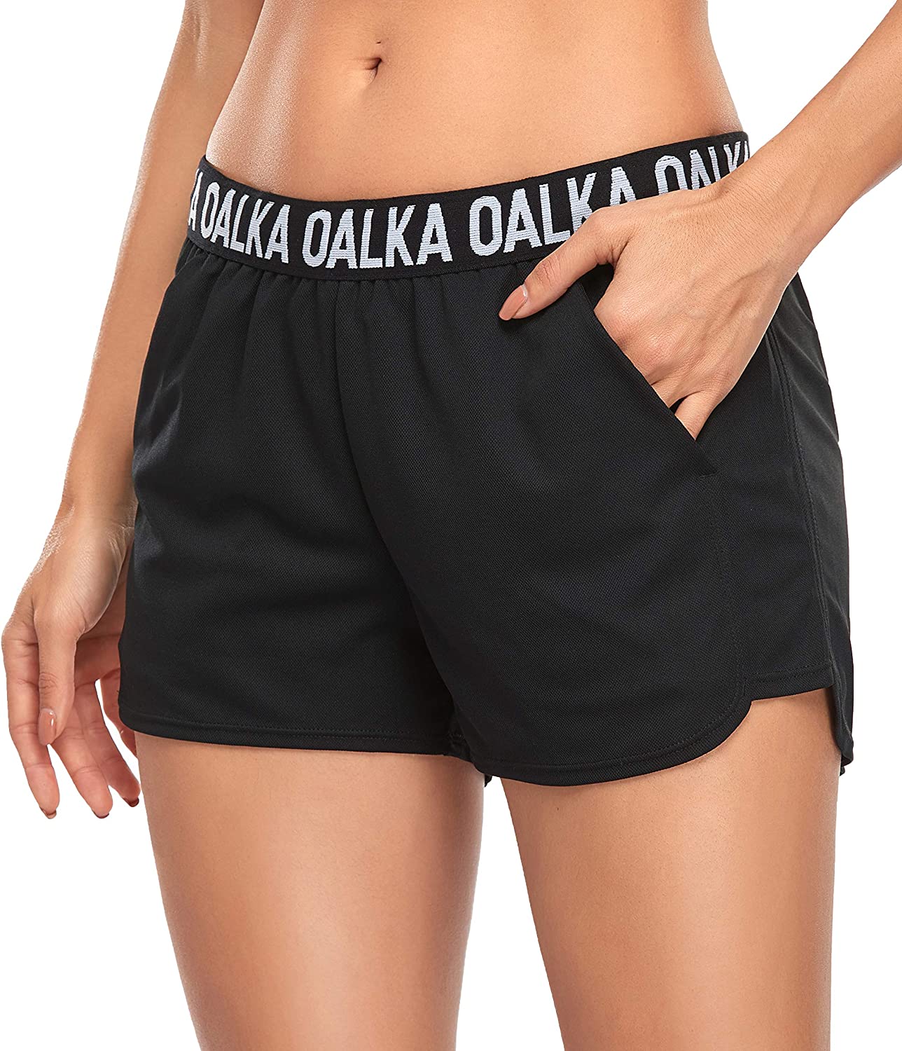 Oalka Women's Running Shorts Workout Athletic Fitness Side Pockets Gym  Shorts