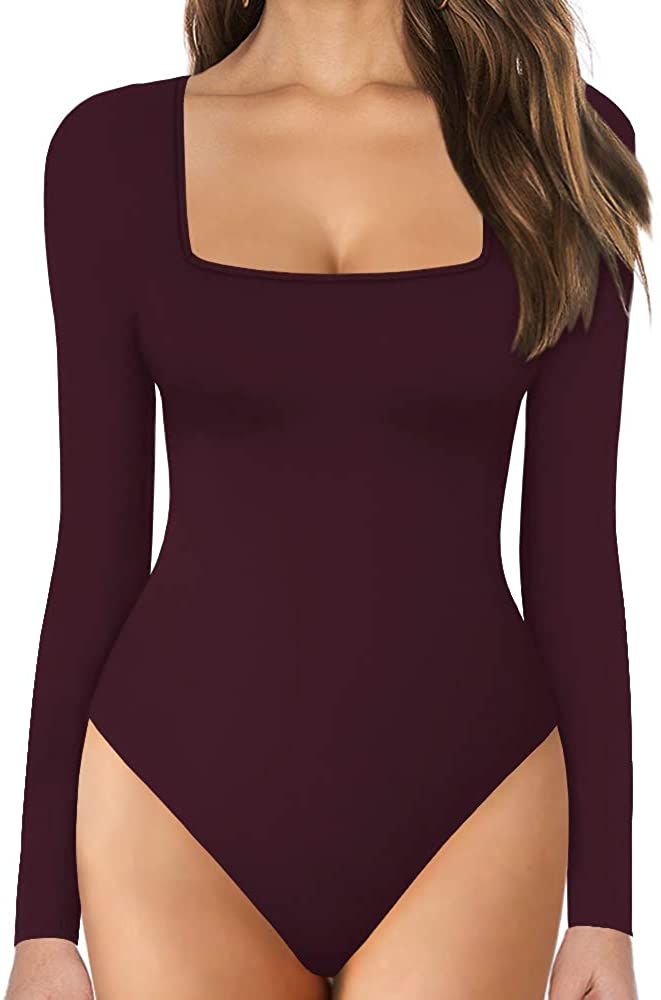 MANGOPOP Long Sleeve Bodysuit for Women Sexy Square Neck Body Suits Flare  Sleeves Going Out Tops (Black, X-Small) at  Women's Clothing store