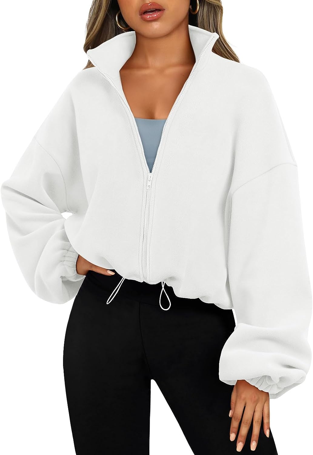 AUTOMET Womens Zip Up Cropped Hoodies Fleece Oversized Sweatshirts Full  Zipper J