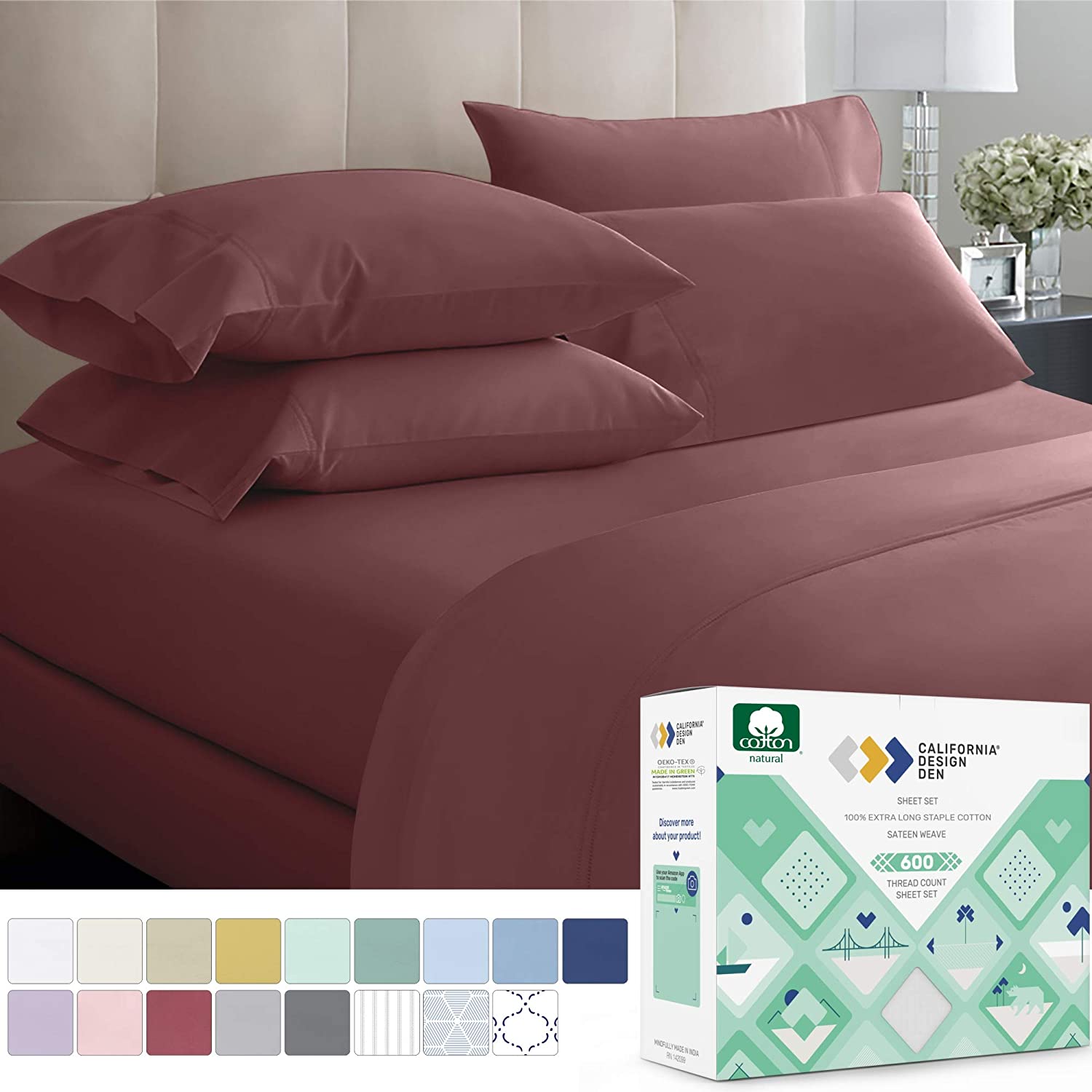 Luxury Queen Sheets 600 Thread Count 100% Extra-Long Staple Cotton Sheet Set 