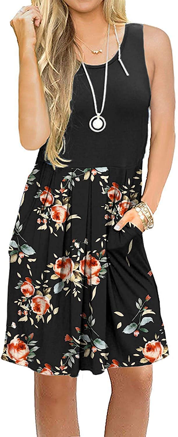 AUSELILY Women's Sleeveless Pleated Loose Swing Casual Dress with Pockets  Knee L | eBay