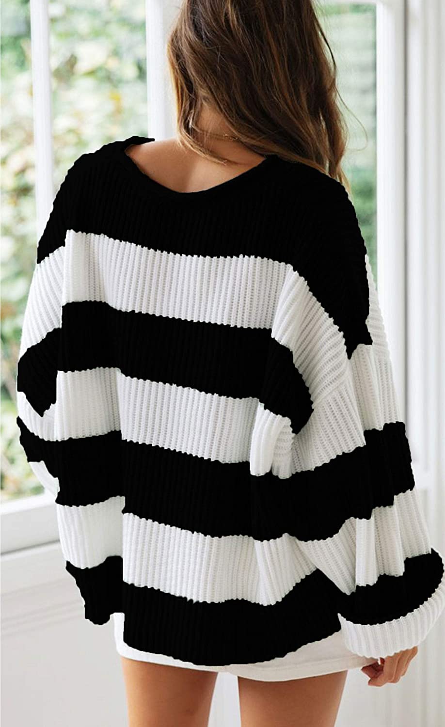 Zesica Women S Long Sleeve Crew Neck Striped Color Block Comfy Loose Oversized K Ebay