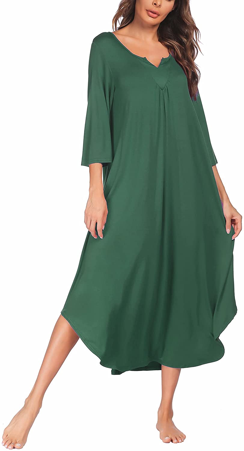 Ekouaer Women's Nightgown Pockets Casual V Neck Nightshirts Short Sleeve  Long Dresses S-XXL : : Clothing, Shoes & Accessories