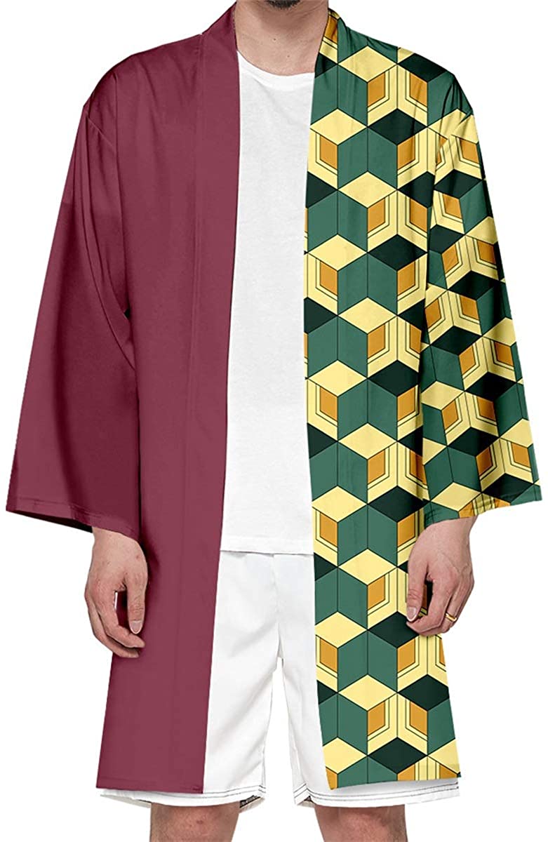 Seidarise Men's Demon Slayer Haori, Long Kimono Cardigan Jacket Japanese  Style F