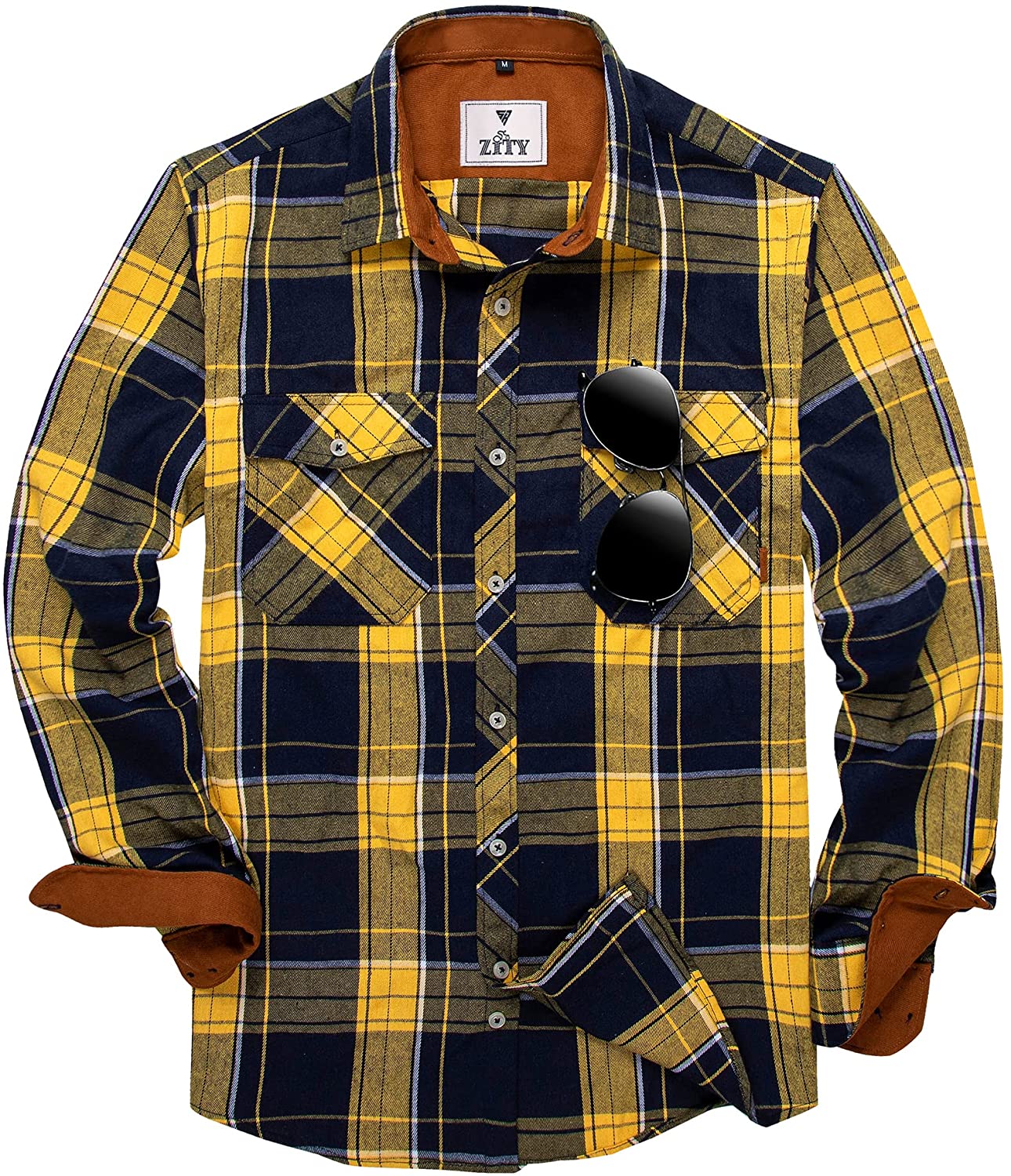 ZITY Flannel Plaid Shirt for Men Regular Fit Long Sleeve Casual 