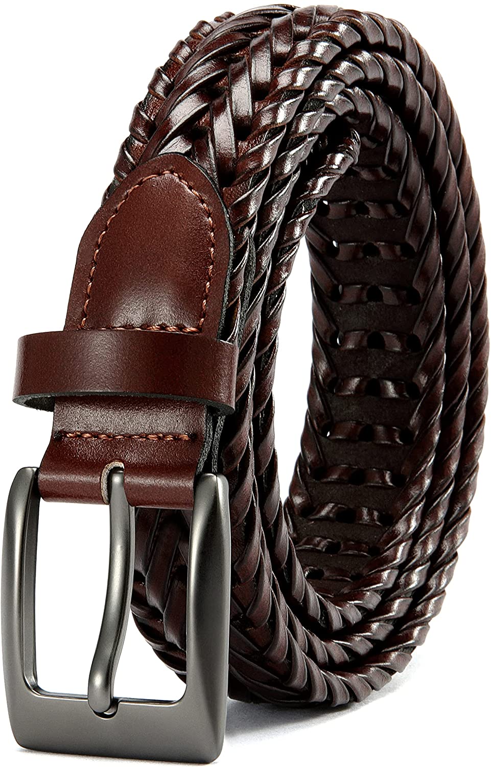 Mens Braided Belt, Braided Leather Belts for Men 1 1/8, CHAOREN