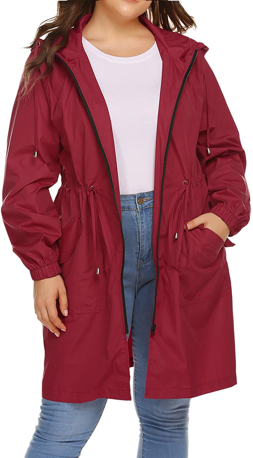 Involand Womens Plus Size Light Weight Hooded Trench Coat Jacket with Belt 