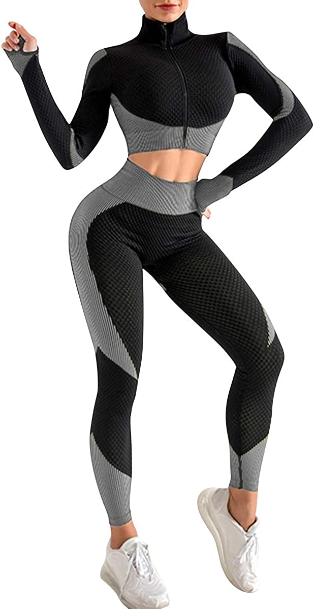JOYMODE Workout Sets for Women Active wear Gym Outfits Set Crop Top High  Waist Tummy Control Leggings Set