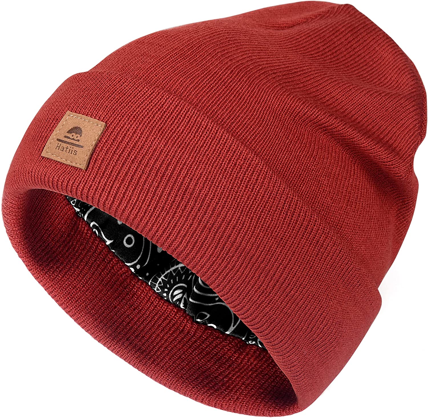 Hatiis Beanie Hat with Satin Lining for Women Men Cuffed Plain Skull Hat Unisex Winter Knit Cap Beanie for Women and Men