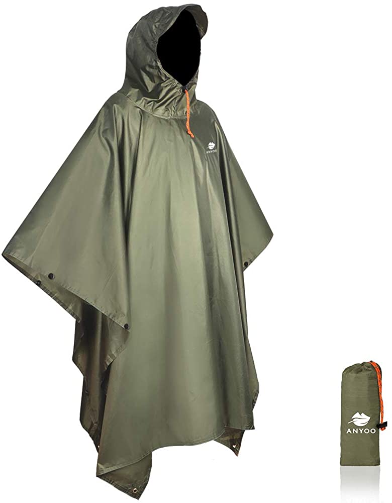 Anyoo Waterproof Rain Poncho weight Reusable Hiking Rain Coat Jacket with Hood 