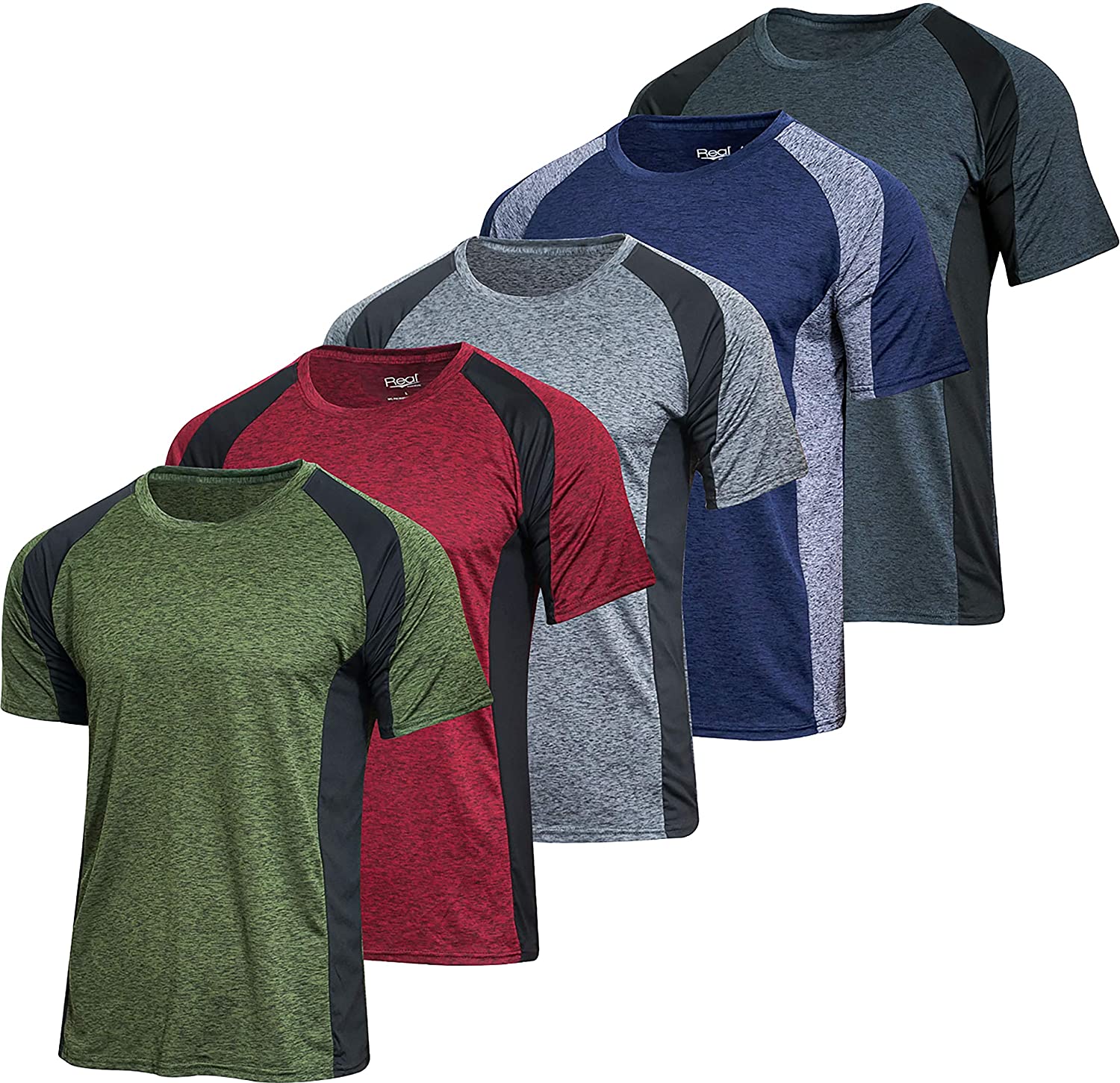 5 Pack: Men’s Dry-Fit Moisture Wicking Active Athletic Performance Crew  T-Shirt