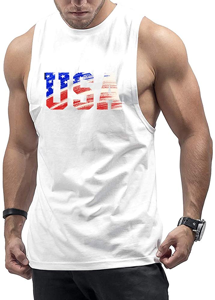 Cuifutang Men's Bodybuilding Cut Workout Tank Tops American Flag Muscle T-Shirt 