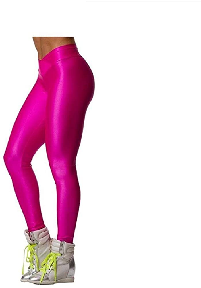 Hupplle Fashion Neon Stretch Skinny Shiny Spandex Leggings Pants (Black,  Small) at  Women's Clothing store