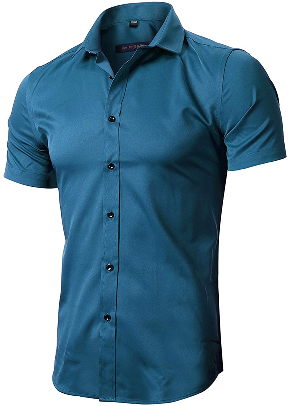 Fitted Bamboo Fiber Short Sleeve Elastic Casual Button Down Shirts FLY HAWK Mens Dress Shirts