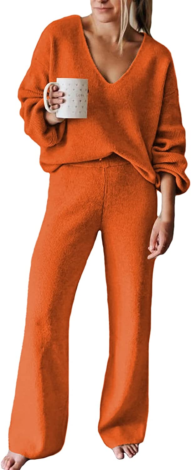 Viottiset Women's 2 Piece Outfits Casual V Neck Knit Wide Leg Sweater  Lounge Set Sweatsuit : : Clothing, Shoes & Accessories