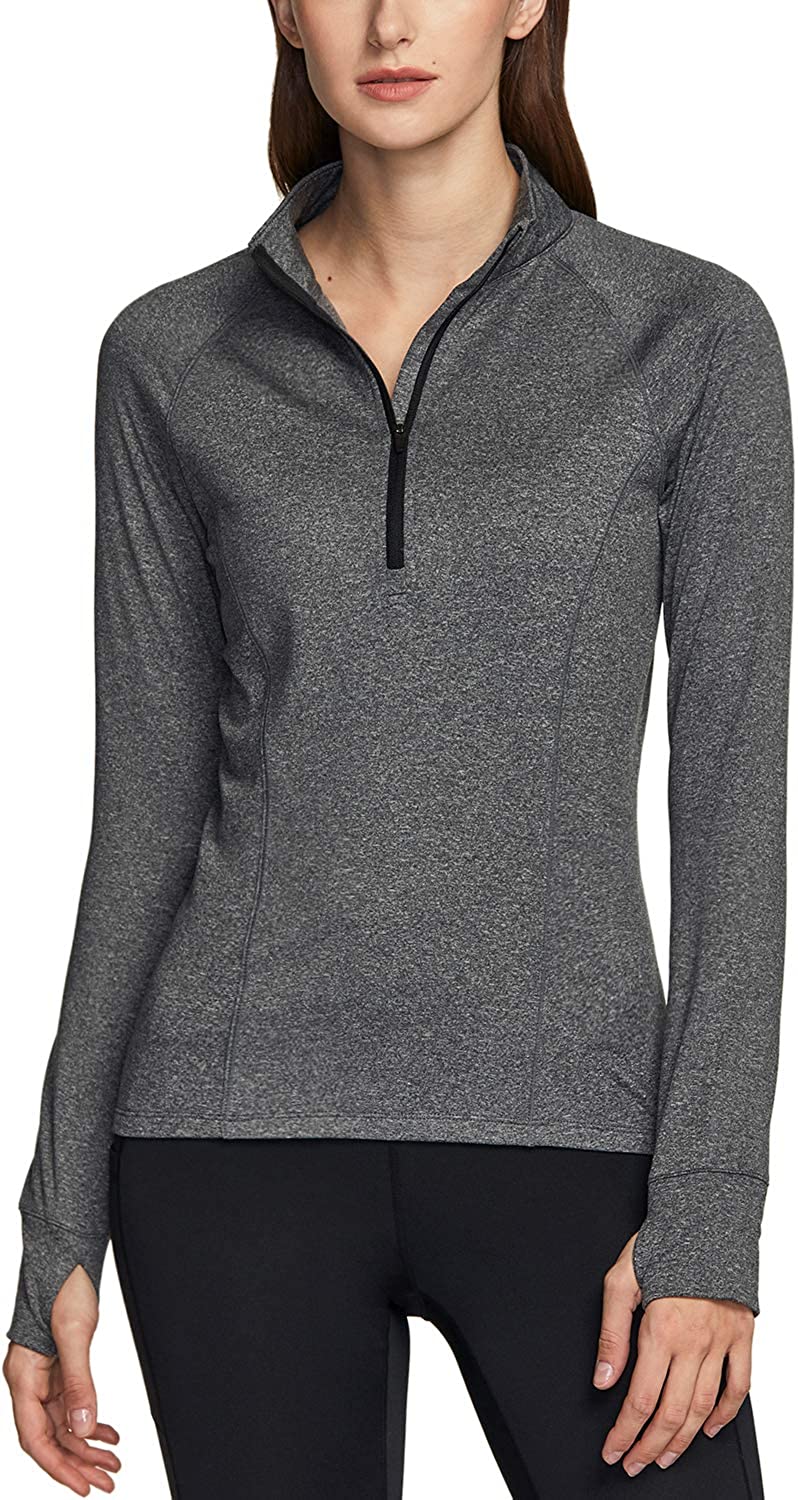 Lightweight Slim Fit Athletic Fleece Lining Winter Running Sweatshirt TSLA Women's 1/2 Zip Thermal Pullover Shirts 