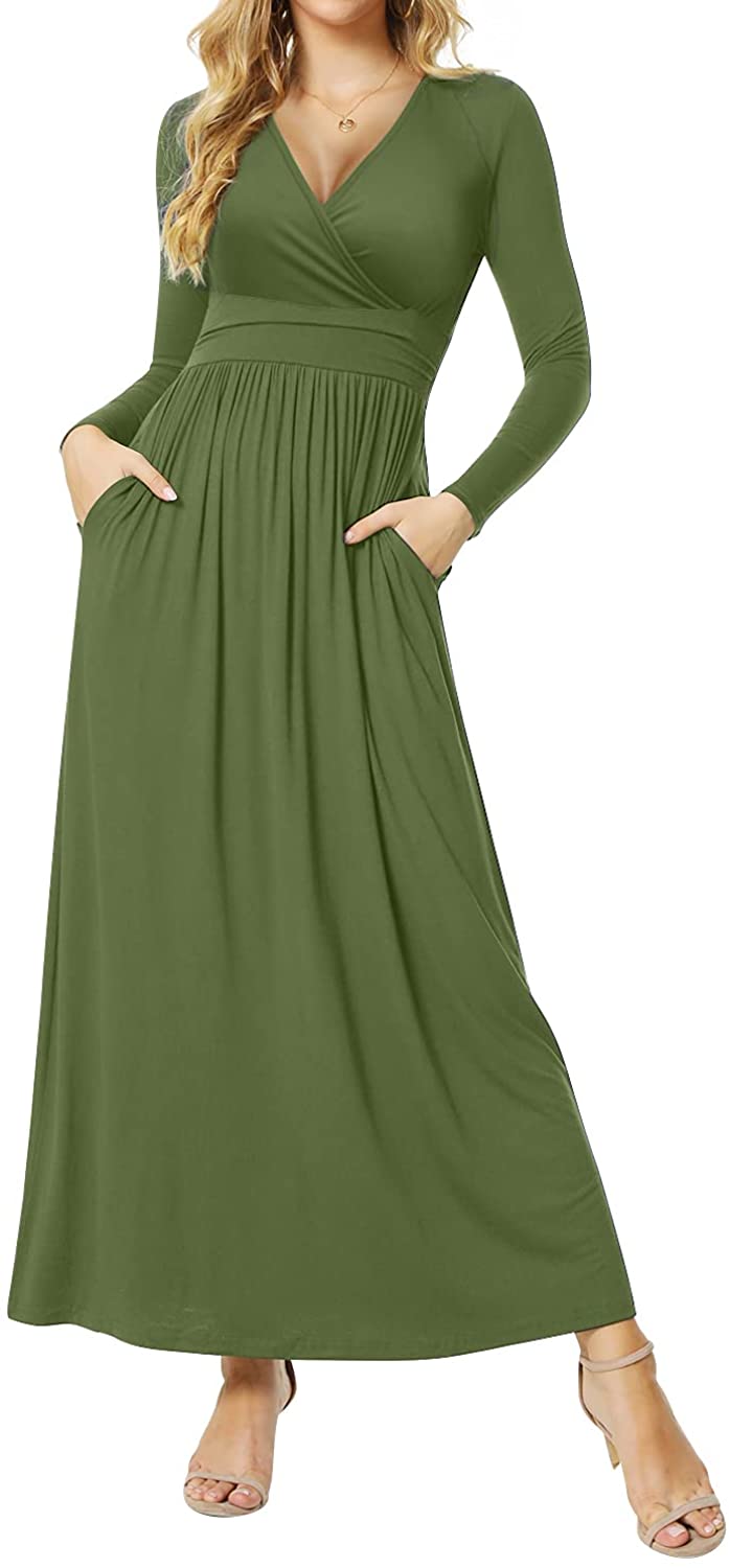 CATHY Women Short Sleeve Deep V-Neck Casual Long Dress Pleated Waist Maxi  Dresse | eBay