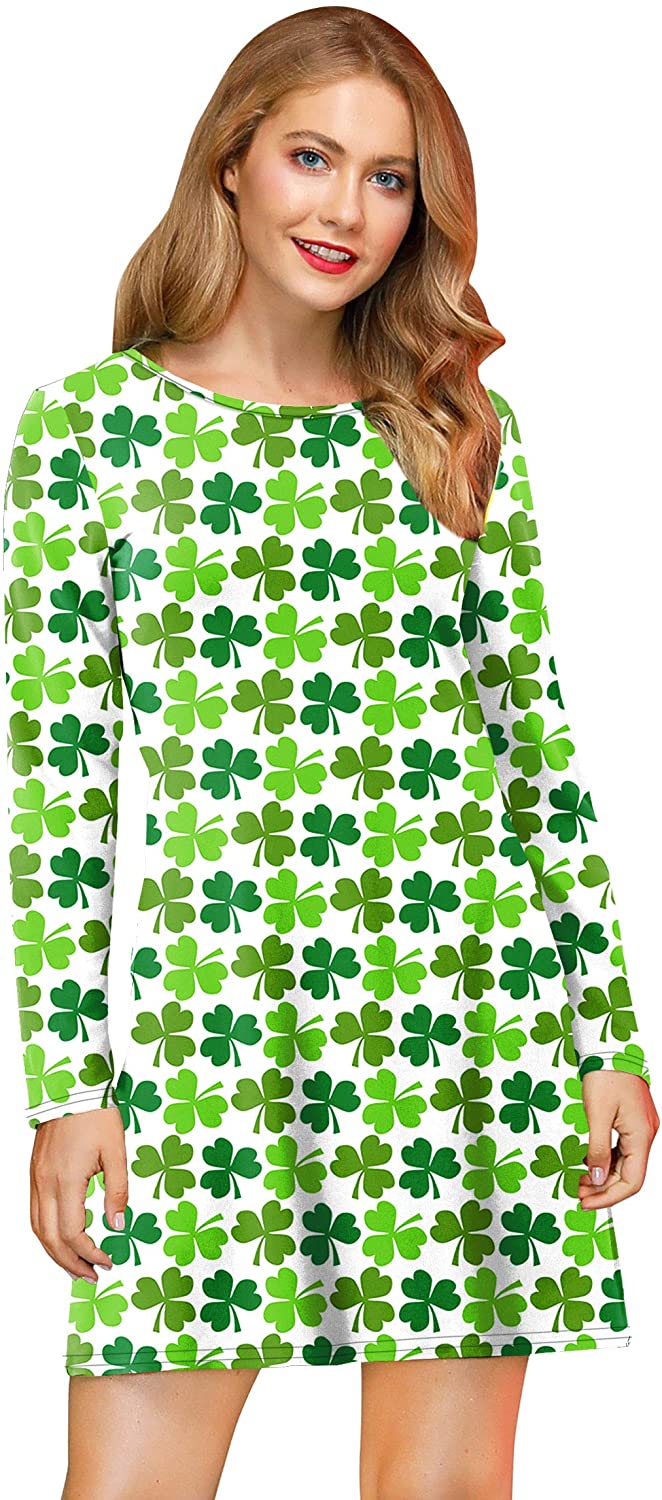 Spadehill St Patricks Day Womens Long Sleeves Shamrock Tunic Dress with  Pockets