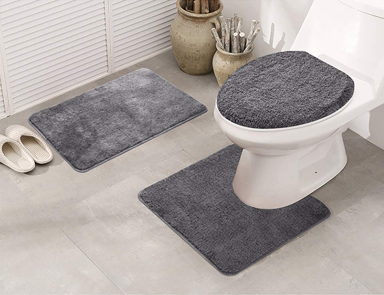 3Piece Set Non Slip Bathroom Countour Mat Bath Rug Lid Cover Pedestal Carpet New 