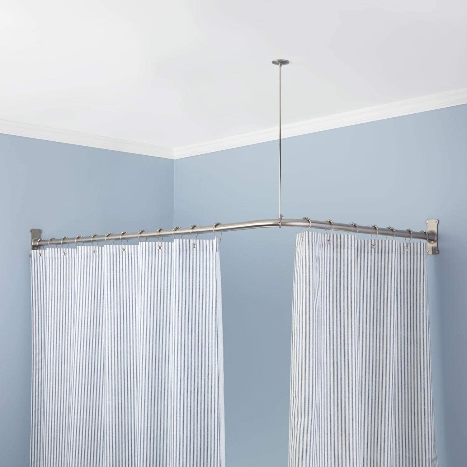 48 Corner Shower Curtain Rod, Two Part Shower Curtain