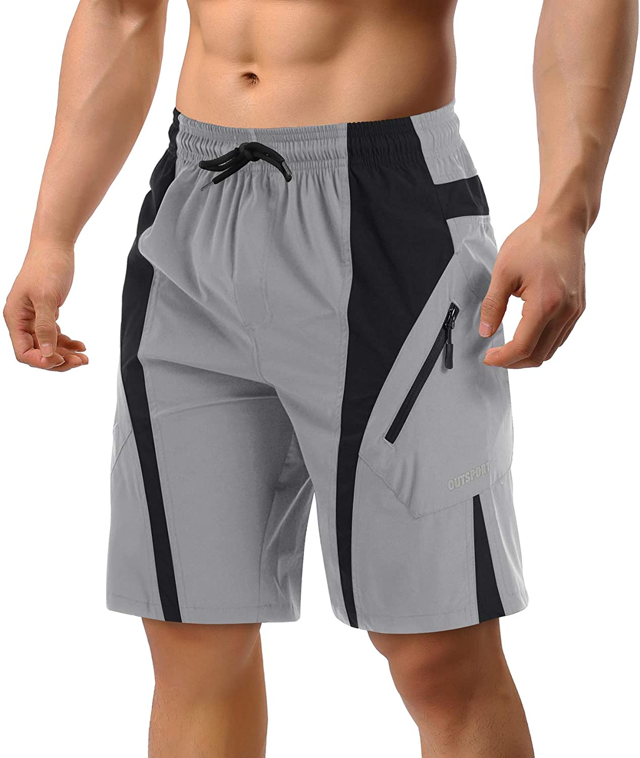 TACVASEN Reflektierende Linie Design Herren Schnell Trocknend Leichte Laufsport Fitness Shorts mit Reißverschlusstaschen