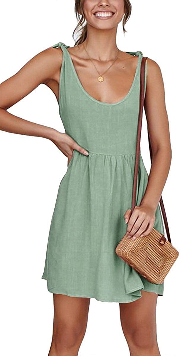 CNJFJ Womens Summer Shoulder Tie Strap Babydoll Dress Casual Scoop Neck  A-Line S | eBay