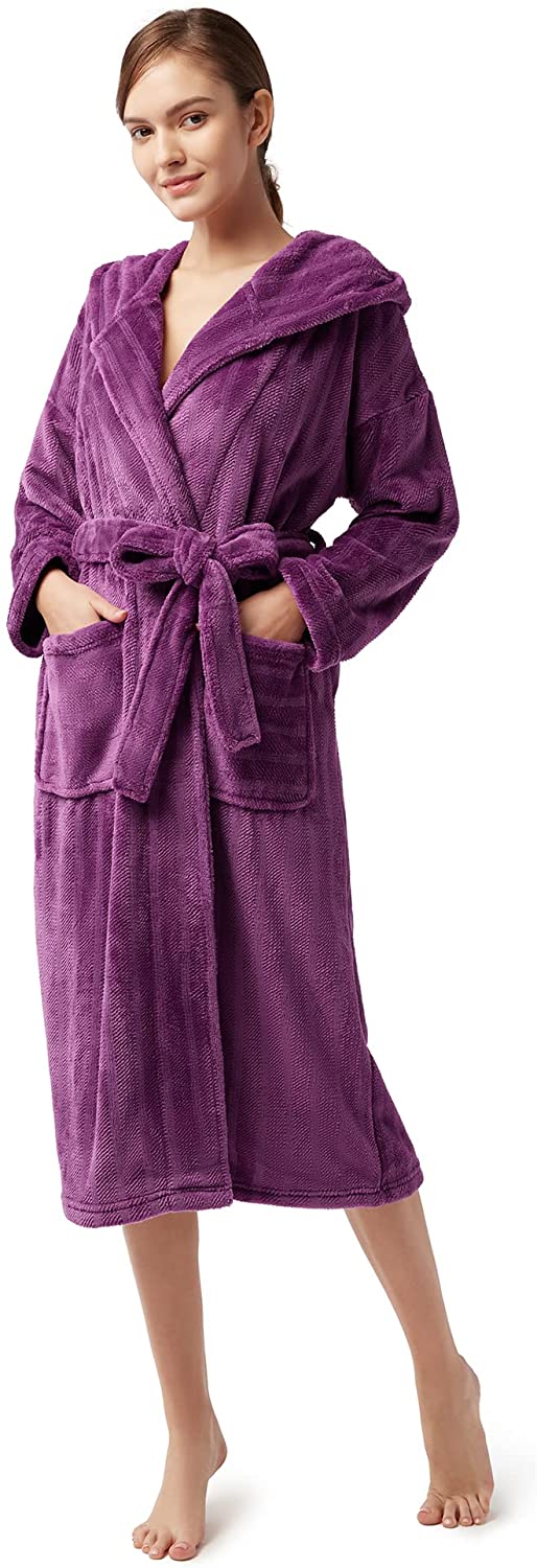 thumbnail 12  - SIORO Womens Plush Robe with Hood, Long Flannel Fleece Bathrobe for women Warm a